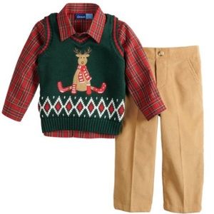 Sweater Vest, Plaid Shirt &  Corduroy Pants Set